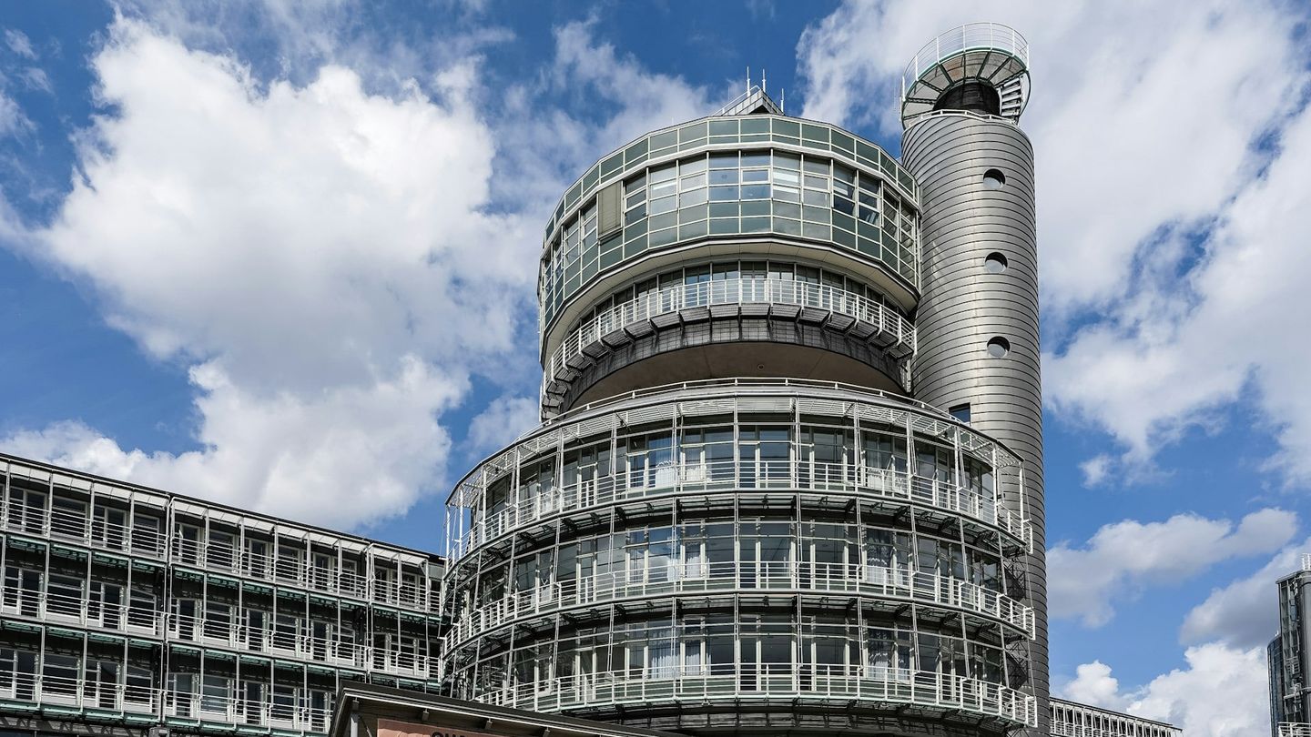 Modern office building under clear sky