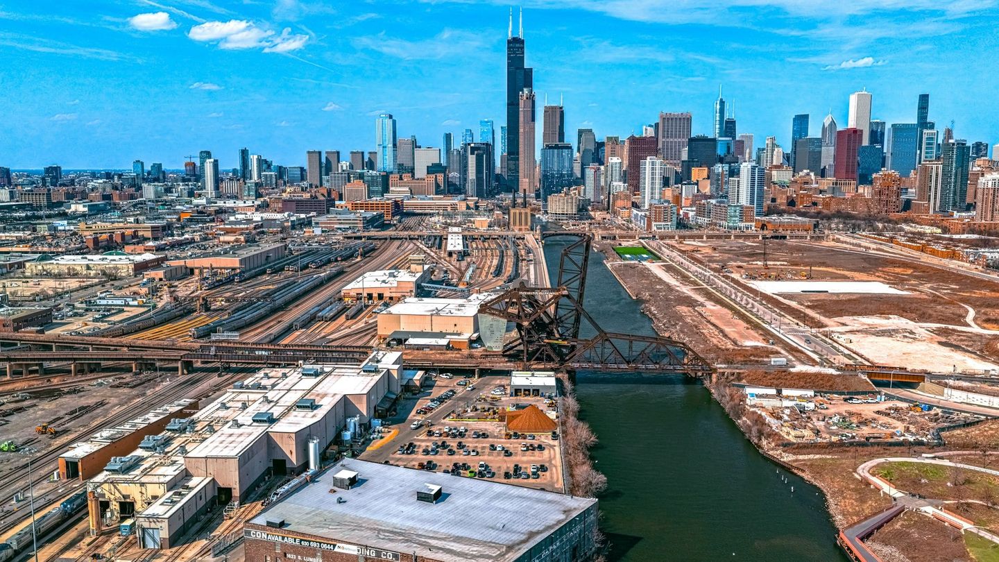Chicago skyline at sunset
