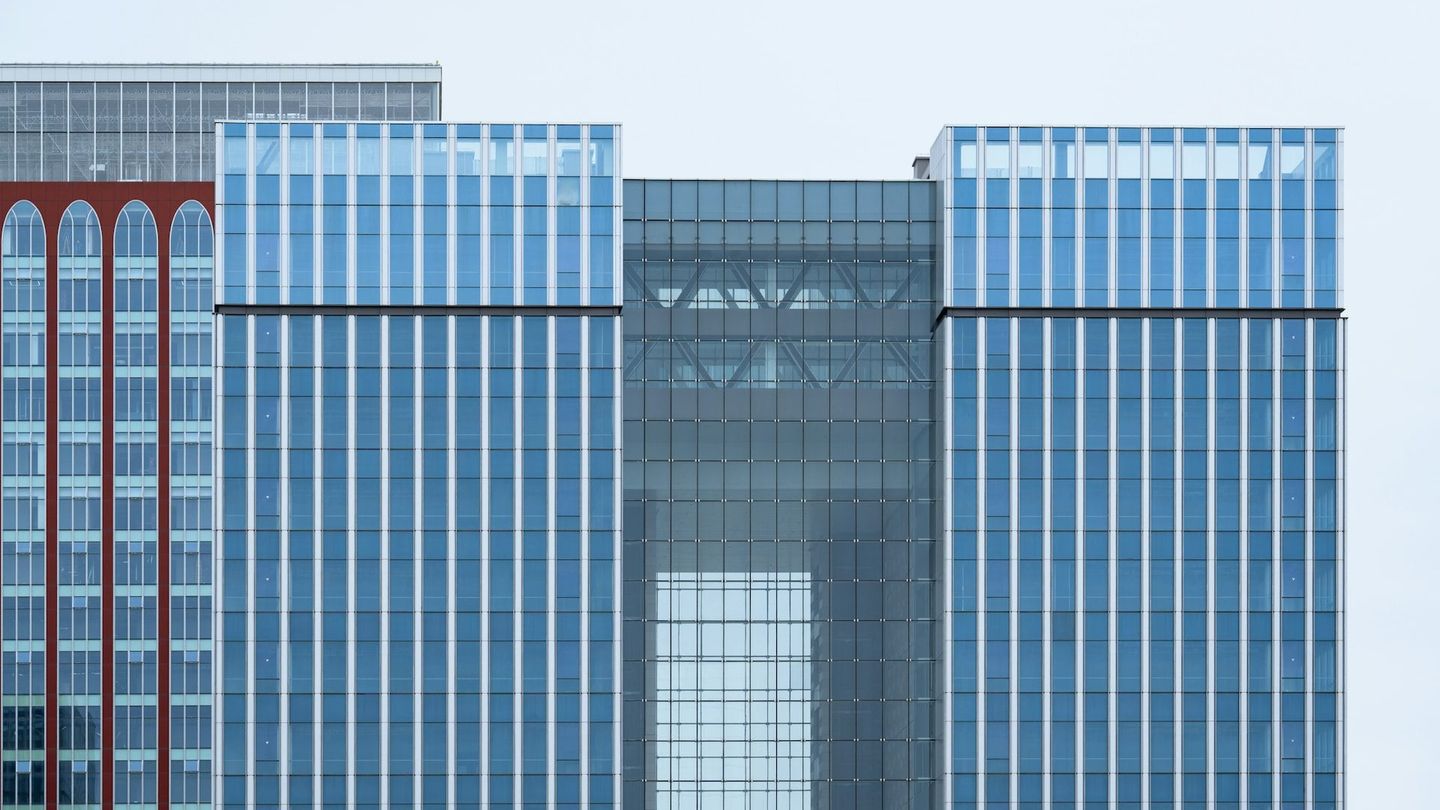 Modern skyscraper reflecting sunlight