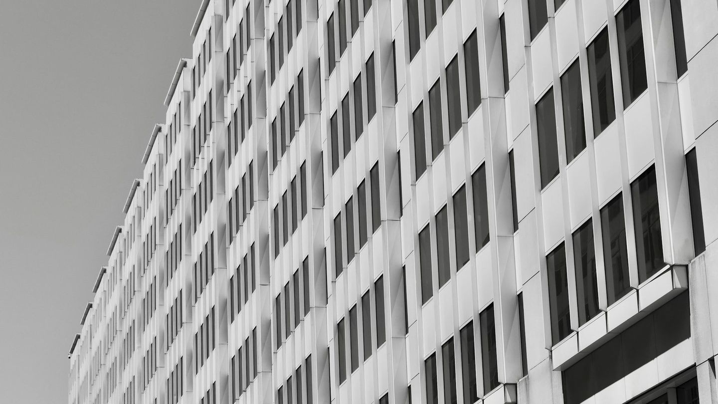 Modern office building under clear sky