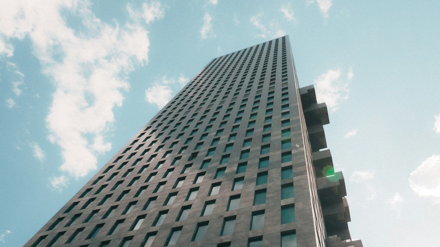 Modern office building under clear sky