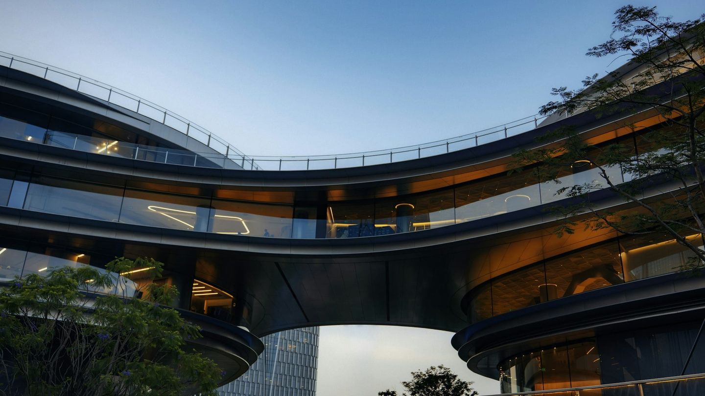Modern office building under blue sky
