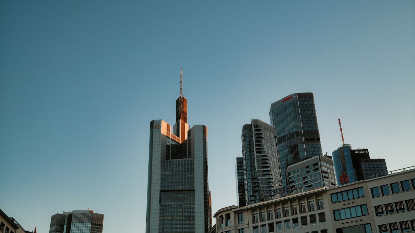 Modern skyscraper under clear blue sky