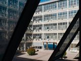 Modern office building under clear sky