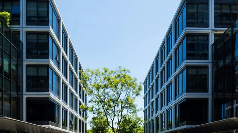 Contemporary office building in sunlight