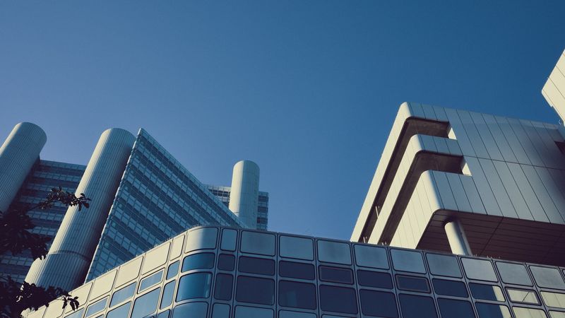 Modern office building under clear sky