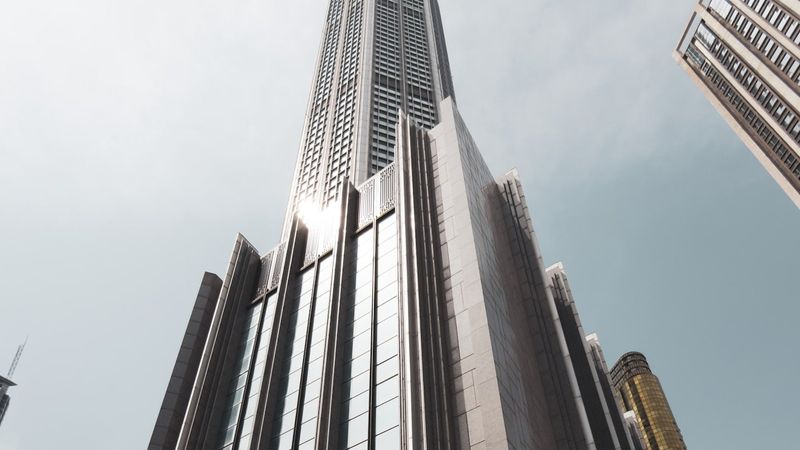 Modern skyscraper under bright daylight