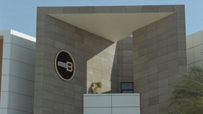 Modern office building under clear sky
