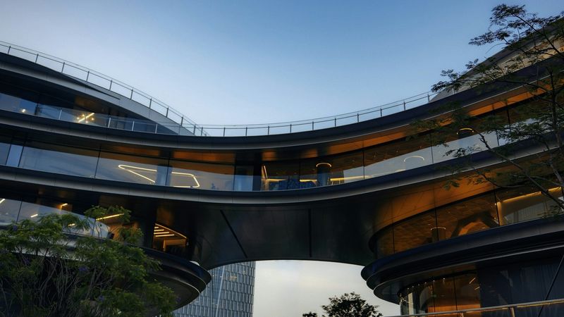Modern office building under blue sky