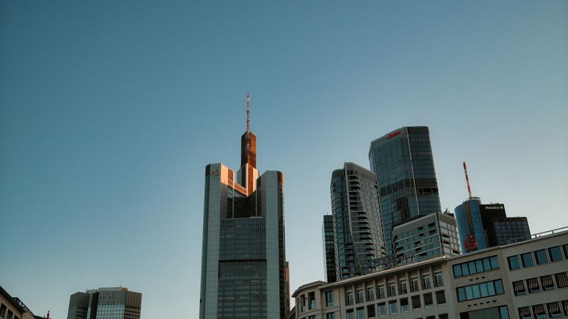 Modern skyscraper under clear blue sky